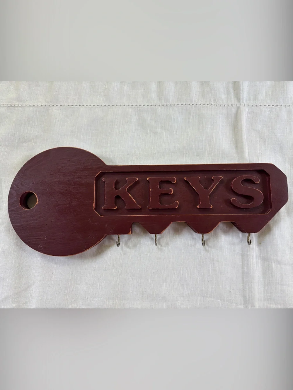 Vintage 1970s Wooden Wall Key Holder Burgundy